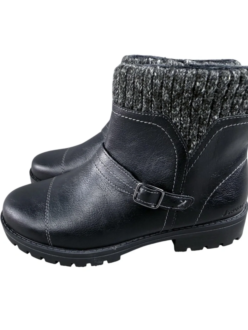 New JSport Violet Boots Women's Black Zip Knit Cuff Memory Foam Ankle Bootie